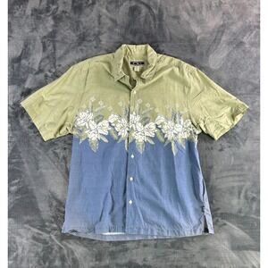 OP Ocean Pacific Men's Large Hawaiian Shirt Short Sleeve Green Blue Floral Aloha